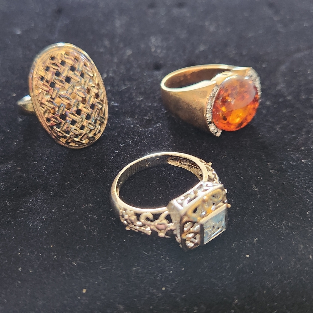 Bundle Sale! Blue Topaz, Amber And Filligree Rings! All Size 10